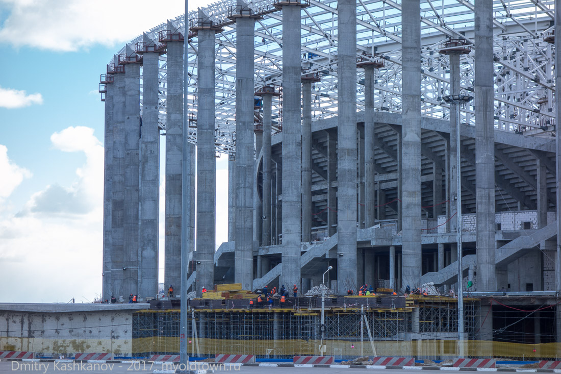 Строительство стадиона на Стрелке в Нижнем Новгороде. Стройплощадка