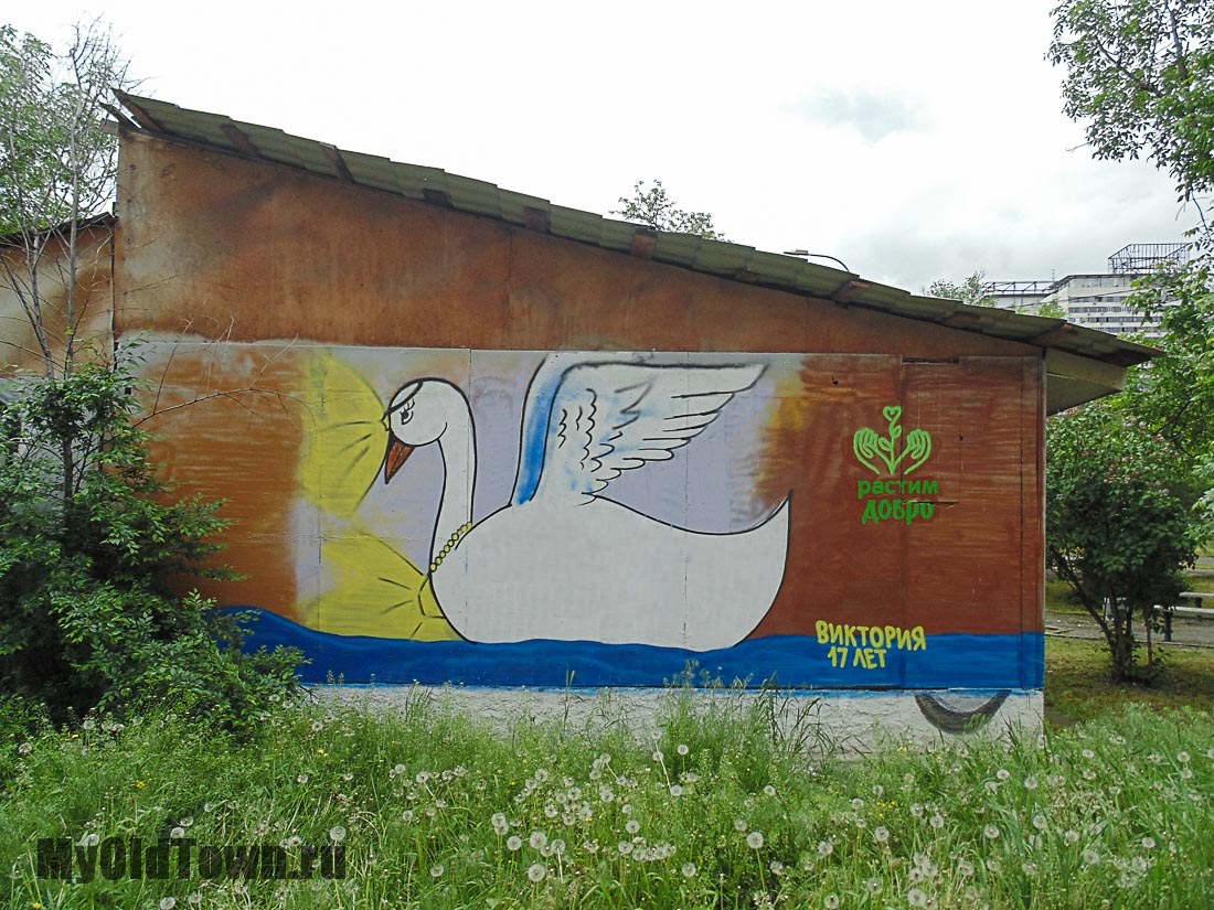 Граффити ''Лебедь'' на улице 10-й дивизии НКВД. Фото Волгограда